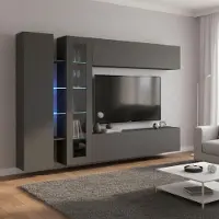Dmora Wohnwand Constante 280x30x180 cm Schwarz 15 Böden 4 Türen