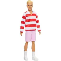 Barbie Fashionistas Ken-Puppe Nr. 241 in rot-weiß gestreiftem Oberteil und rosafarbener kurzer Hose mit weißen Sneakern, blond, Modepuppe, Männlich, 3 Jahr(e), Junge/Mädchen, 300 mm, 174 g