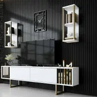 Dmora TV-Schrank Eunomia, Weiß, 180x30x48, 5 Fächer, 6 Einheiten
