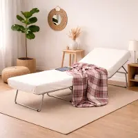 Talamo Italia Klappbett Ancilla, Puff umwandelbar in Einzelbett, 100% Italy, Sitzpuff aus Stoff fürs Wohnzimmer, Cm 80x80h45, Blau