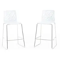 Idea New Garden Srl Set mit 2 Innenhockern aus Harz mit Fiberglas und Metallbeinen – hohe Sitzfläche 65 cm mit Rückenlehne und Fußstütze, modernes und elegantes Design – DAFNE XL – Weiß