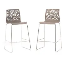 Idea New Garden Srl Set mit 2 Innenhockern aus Harz mit Fiberglas und Metallbeinen – hohe Sitzfläche 65 cm mit Rückenlehne und Fußstütze, modernes und elegantes Design – DAFNE XL – Turteltaube