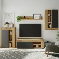 Dmora Wohnwand Dnosed, modernes Wohnzimmer-Set, Mehrzweck-Wohnzimmermöbel, 260 x 41 x 102 cm, Eiche Nodes und Anthrazit