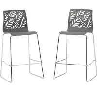 Idea New Garden Srl Set mit 2 Innenhockern aus Harz mit Fiberglas und Metallbeinen – hohe Sitzfläche 65 cm mit Rückenlehne und Fußstütze, modernes und elegantes Design – DAFNE XL – Dunkelgrau