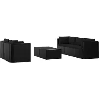 vidaXL 7-tlg. Garten-Lounge-Set mit Auflagen Poly Rattan Schwarz