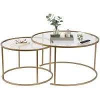 Dmora Couchtisch Ragalna 80x80x43h cm Gold, 2er-Set Tische