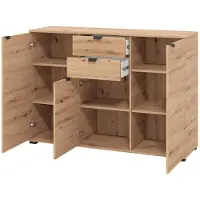 Dmora Kommode Mainarda 135x40x95h cm Braun Eichenholz, 2 Schubladen mit Drehtür, Schiebefunktion