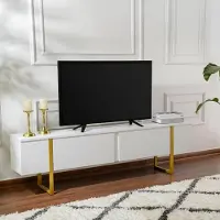 Dmora TV-Schrank Gussola 180x29,5x50 cm Weiß, 1 Regal, 2 Fächer