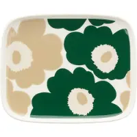 Marimekko - Oiva Unikko Servierplatte, 15 x 12 cm, weiß / dunkelgrün / beige / light sand