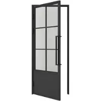 Schulte Loft Glastür 834 x 1972 mm Klarglas 6 Felder Kickplatte DIN Links Komplettset Beschlag in Schwarz mit Griffstange und Zarge