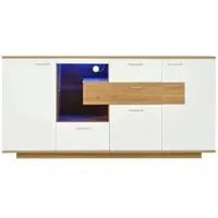 OKWISH Sideboard mit LED Stauraum Schubladen Türen Glasablage 160x40x77cm Weiß