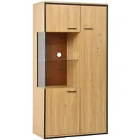 OKWISH Vitrine mit LED Glastür Mehrzweckregale Stauraum 77.5x40x150cm Natur