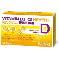 Hevert Arzneimittel GmbH & Co. KG Vitamin D3 K2 Hevert plus Calcium und Magnesium 2000 IE – die 4-fach Kombi für gesunde Knochen und Muskeln, 120 St. Kapseln