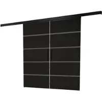Inova Doppelflügelige Glasschiebetür 180 x 203,5 cm, Blockstreifen schwarz, Komplettset mit Stabgriff, ohne Softclose