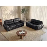 Vente-unique Couchgarnitur Leder 3+2 - Schwarz - THIBAULT