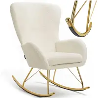 TecTake Swing Schaukelstuhl - gepolsterter Bouclé-Sessel mit Stahlgleitern und extra dickem Sitzkissen - skandinavisches Design, pflegeleicht und ergonomisch - creme/gold