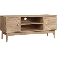 OKWISH TV Schrank mit offenen Fächern, Sideboard Doppeltür-Design, Lowboard für 32/45-Zoll-Fernseher,Eiche