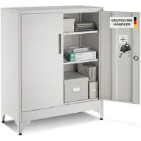 TecTake GmbH Aktenschrank Blake, abschließbar, Magnetverschluss, 3 höhenverstellbare Böden, 80x40x100cm, grau