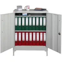 Proregal Flügeltürenschrank ELEPHANT Mit Beinen & 2 Türen Abschließbar HxBxT 90x80x40cm 2 Ebenen Stahl Pulverbeschichtet Lichtgrau