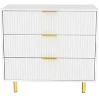 MODFU Kommode Sideboard mit goldenen Griffen Wohnzimmerschrank mit drei Schubladen Geeignet für Wohnzimmer oder Schlafzimmer Weiß