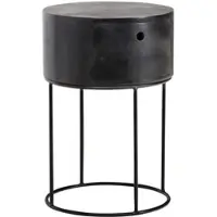 KADIMA DESIGN Nachttisch rund mit Schublade Mango Massivholz | Beistelltisch Schwarz für Schlafzimmer | Metallgestell | 40x40x60 cm | Modern | Vormontiert