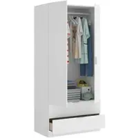 Dmora Garderobe Darest, Schlafzimmerschrank mit 2 Türen und 2 Schubladen, Schlafzimmermöbel mit Kleiderstange, 81x52h180 cm, Weiß