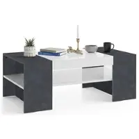 Dmora Wohnzimmertisch Dfort, Niedriger Couchtisch, Zeitungsständer, 100 % Italy, cm 110x60h40, glänzendes Weiß und Schiefer