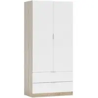 Dmora Garderobe Donan, Schlafzimmerschrank mit 2 Türen und 2 Schubladen, Schrank mit Kleiderbügelstange, 82x52h180 cm, Weiß und Eiche