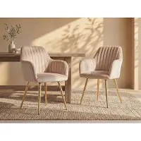 Vente-unique Set aus 2 Stühlen mit Armlehnen aus Velours und goldenem Metall - Beige - ELEANA