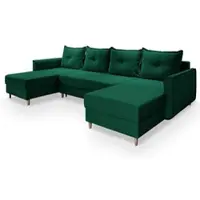 Masseno Ecksofa VERNI mit Schlaffunktion U-Form, Sofa mit Bettkasten, Wohnzimmersofa, Couch, Soffa, Bettsofa, Couchgarnitur- Grün, KRONOS 19