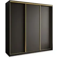 Masseno Schiebetürenschrank NISSE 180/205/60 cm Kleiderschrank mit 4 Schubladen Schlafzimmer Schrank 3-türig Schwarz
