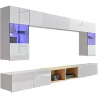 AX Living Wohnwand Wohnzimmer Kossana 24 – 300cm Weiß/Goldene Eiche