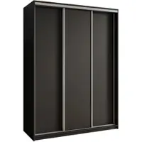 Masseno Schiebetürenschrank NISSE 150/205/60 cm Kleiderschrank mit Schubladen Schlafzimmer Schrank 3-türig Schwarz + Satin