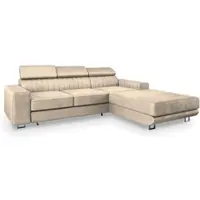 Masseno Ecksofa NOTO R-S mit Schlaffunktion L-Form, Sofa mit Bettkasten, Wohnzimmersofa, Couch, Soffa, Bettsofa, Couchgarnitur- Creme, MONOLITH 04