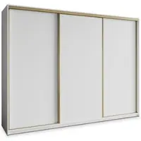 Masseno Schiebetürenschrank NISSE 250/205/60 cm Kleiderschrank mit 4 Schubladen Schlafzimmer Schrank 3-türig Weiß