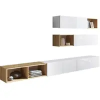 AX Living Wohnwand Modern Kossana 25 – 300cm Breite, Design Weiß/Goldene Eiche