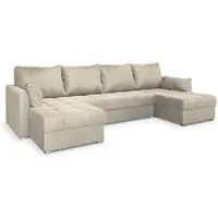 Masseno Ecksofa NAKO M mit Schlaffunktion U-Form, Sofa mit Bettkasten, Wohnzimmersofa, Couch, Soffa, Bettsofa, Couchgarnitur- Creme, MONOLITH 04