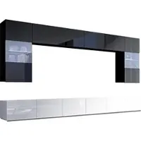 AX Living Wohnwand Modern Kossana 1 – 300cm Breite, Schwarz/Weiß
