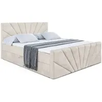 ALTDECOR Boxspringbett mit Fußteil, H4 Matratze und Topper - 160x200 cm - MILTIO-Z - Taupe Samt - Polsterbett mit Bettkasten und Lattenrost, Bett mit Stauraum