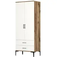 Dmora Kleiderschrank 2 Türen Dpan, Schlafzimmermöbel, Schrank, Garderobe, 80x201h48 cm, Walnuss und Weiß