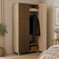 Dmora Kleiderschrank Atlas 90x192cm Braun, Garderobe, 3 Fächer