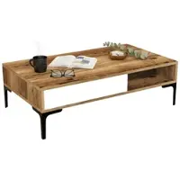 Dmora Wohnzimmertisch Djagiell, Niedriger Wohnzimmertisch, Kaffeeregal, Couchtisch für Sofa, 105x60h33 cm, Walnuss und Weiß