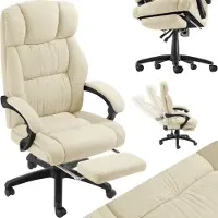 TecTake Bürostuhl Jillien Dicke Polsterung Mit Weichem Velours Verstellbare Rückenlehne und Ausklappbare Fußstütze Beige 118 x 64 x 115 cm Beige