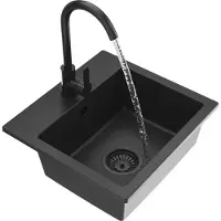 Granitan | Granitspüle - Spülbecken - 44,2x41,5 cm - Schwarz - Küchenarmatur PRESTIGE - mit Siphon - TEOR