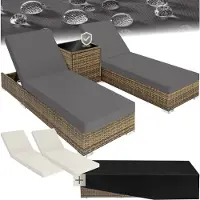 TecTake 2er Set Sonnenliegen verstellbar Aluminium Rattan Schutzhülle Tisch 184x60x21cm