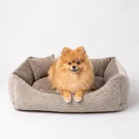 4L Textil MOLLY Kuscheliges Cord Hundebett kleine Hunde Hundekorb Cord Hundekissen flauschig Hundekörbchen Cord (60x40 cm, Braun)