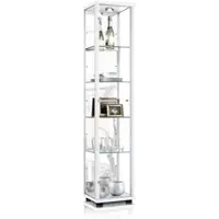 K-Möbel Glasvitrine in Weiss (176x37x33 cm) mit 4 höhenverstellbaren Glasböden, Spiegel, LED - Modellauto Vitrine Weiß - Vitrinenschrank Weiss