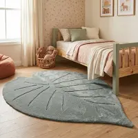 Little Olly Kinderteppich Waschbar - Coco Blatt Dunkelgrün 80x120cm