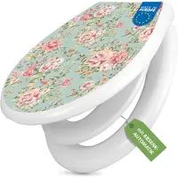 Banjado Familien WC Sitz weiß mit Kindersitz und Absenkautomatik und Motiv Altrosa Blume [TDWK 10805]