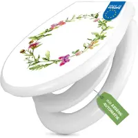 Banjado Familien WC Sitz weiß mit Kindersitz und Absenkautomatik und Motiv Aquarell Blumenring [TDWK 12975]